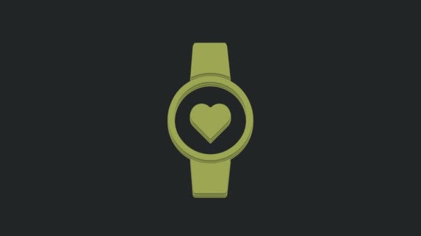 绿色智能手表显示心脏跳动率图标孤立在黑色背景 健身应用的概念 4K视频运动图形动画 — 图库视频影像