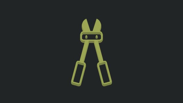 Green Bolt Cutter Icon Isolated Black Background Scissors Reinforcement Bars — Stock Video
