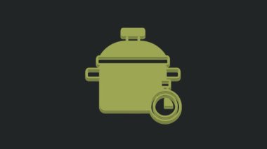 Siyah arkaplanda yeşil tencere simgesi izole edildi. Haşlama ya da güveç besin sembolü. 4K Video hareketli grafik canlandırması .