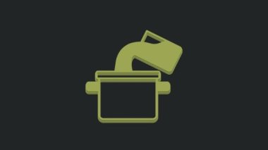 Siyah arkaplanda yeşil tencere simgesi izole edildi. Haşlama ya da güveç besin sembolü. 4K Video hareketli grafik canlandırması .