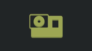 Yeşil Hareket ekstrem kamera simgesi siyah arkaplanda izole edildi. Ekstrem sporları çekmek için video kamera ekipmanı. 4K Video hareketli grafik canlandırması .