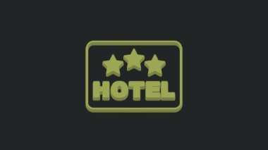 Siyah arka planda izole edilmiş bir metin otel simgesi olan yeşil pano açık hava reklamı. 4K Video hareketli grafik canlandırması .