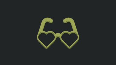 Yeşil Kalp şekilli aşk gözlüğü simgesi siyah arka planda izole edilmiş. Sevgililer Günü kartı tasarımı için uygun. 4K Video hareketli grafik canlandırması .