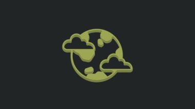 Kara arka planda izole edilmiş bulut simgesi olan Yeşil Dünya gezegeni. Atmosferi bulutlar ve gazlarla kaplı dünya küresi. 4K Video hareketli grafik canlandırması .