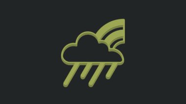 Siyah arkaplanda bulutlu ve yağmur ikonlu yeşil gökkuşağı. 4K Video hareketli grafik canlandırması .