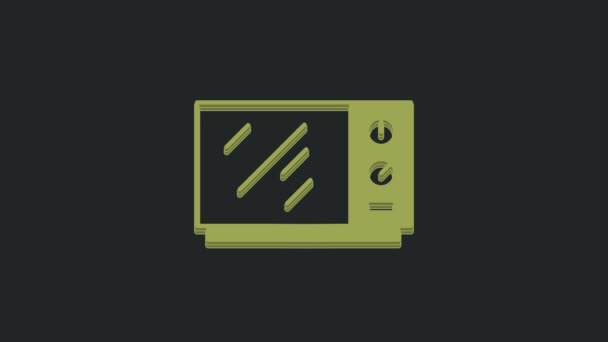 绿色微波炉图标孤立在黑色背景 家用电器图标 4K视频运动图形动画 — 图库视频影像
