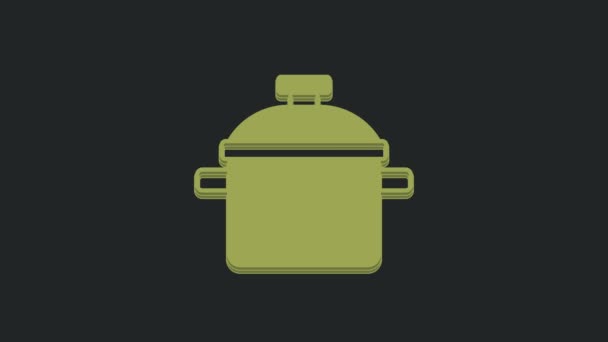 Green Cooking Pot Pictogram Geïsoleerd Zwarte Achtergrond Kook Stoofpot Voedsel — Stockvideo