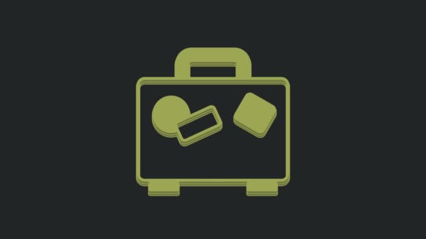 Green Suitcase Travel Icon Isolated Black Background Traveling Baggage Sign — Stock Video