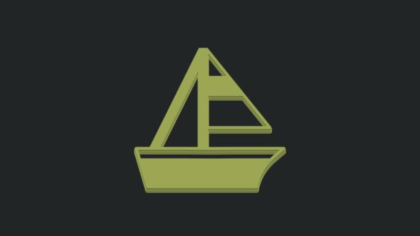 Green Yacht Barca Vela Veliero Icona Isolata Sfondo Nero Barca — Video Stock
