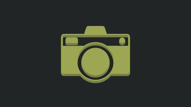 绿色照像机图标隔离在黑色背景 Foto相机图标 4K视频运动图形动画 — 图库视频影像