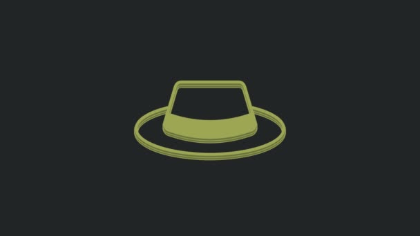 Sombrero Hombre Verde Con Icono Cinta Aislado Sobre Fondo Negro — Vídeo de stock
