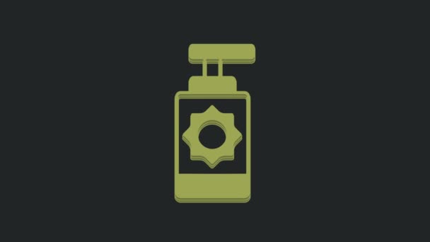 Green Sunscreen Spray Bottle Icon Isolated Black Background Protection Skin — Stock Video