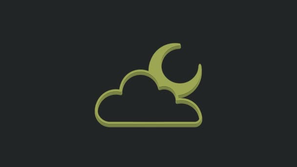 Nuvola Verde Con Icona Della Luna Isolata Sfondo Nero Segno — Video Stock