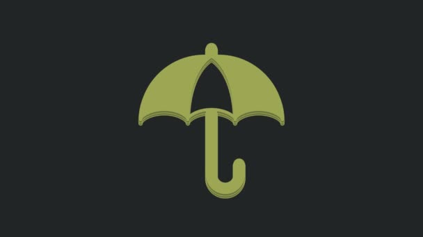 Зеленый Классический Элегантный Открытый Зонт Значок Изолирован Черном Фоне Символ — стоковое видео
