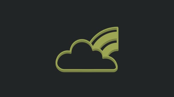 Arco Iris Verde Con Nubes Icono Aislado Sobre Fondo Negro — Vídeos de Stock