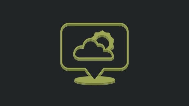 緑の位置黒の背景に隔離された雲のアイコン 4Kビデオモーショングラフィックアニメーション — ストック動画