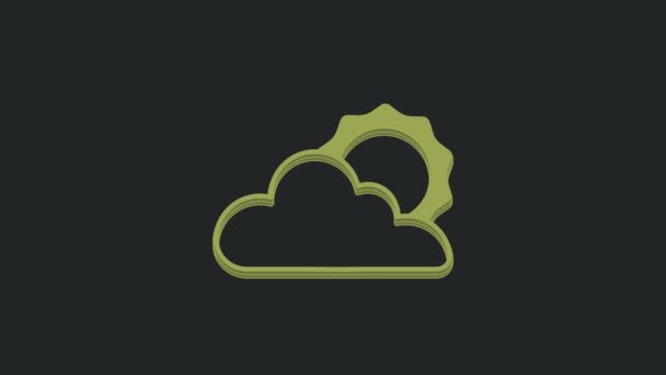 绿色太阳和云层天气图标孤立在黑色背景 4K视频运动图形动画 — 图库视频影像