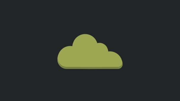 黒の背景に隔離された緑の雲のアイコン 4Kビデオモーショングラフィックアニメーション — ストック動画