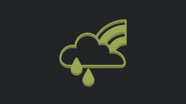 Зелена Веселка Іконою Хмари Дощу Ізольована Чорному Тлі Відео Рух — стокове відео