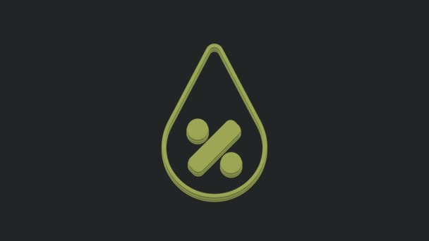 Green Water Drop Prozentsatz Symbol Isoliert Auf Schwarzem Hintergrund Feuchtigkeitsanalyse — Stockvideo