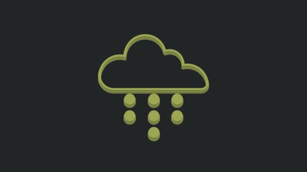 Green Cloud Rain Icon Isolated Black Background Rain Cloud Precipitation — Stock Video