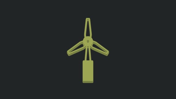 绿色风力涡轮机图标隔离在黑色背景 风力发电机的标志 用于发电的风车 4K视频运动图形动画 — 图库视频影像