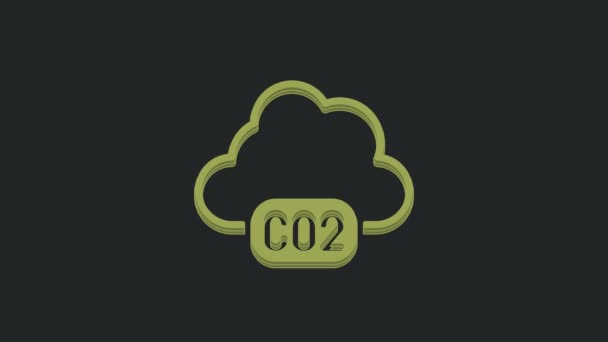 绿色二氧化碳排放云中的图标孤立在黑色背景 二氧化碳公式 烟雾污染概念 环境概念 4K视频运动图形动画 — 图库视频影像