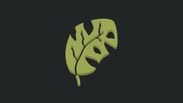 热带绿叶棕榈树图标孤立在黑色背景 4K视频运动图形动画 — 图库视频影像
