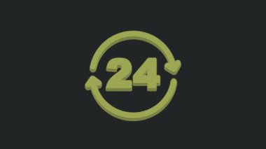 Yeşil Telefon 24 saat destek ikonu siyah arkaplanda izole edildi. Tüm gün müşteri destek merkezi. Tam zamanlı çağrı servisi. 4K Video hareketli grafik canlandırması .