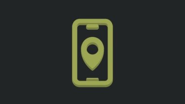 Şehir haritası yön bulma simgesinin yeşil bilgileri siyah arkaplanda izole edildi. Mobil Uygulama Arayüzü tasarımı. Coğrafi konsept. 4K Video hareketli grafik canlandırması .