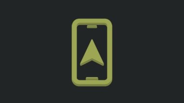Şehir haritası yön bulma simgesinin yeşil bilgileri siyah arkaplanda izole edildi. Mobil Uygulama Arayüzü tasarımı. Coğrafi konsept. 4K Video hareketli grafik canlandırması .