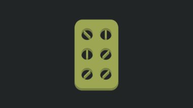 Siyah arka planda, su toplayan yeşil haplar izole edilmiş. İlaç paketi. Tablet, vitamin, antibiyotik, aspirin. 4K Video hareketli grafik canlandırması.