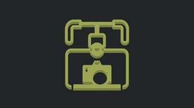 DSLR kamera ikonu olan yeşil Gimbal dengeleyicisi siyah arkaplanda izole edildi. 4K Video hareketli grafik canlandırması.