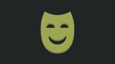 Yeşil Komedi Tiyatro Maskesi simgesi siyah arka planda izole edildi. 4K Video hareketli grafik canlandırması.