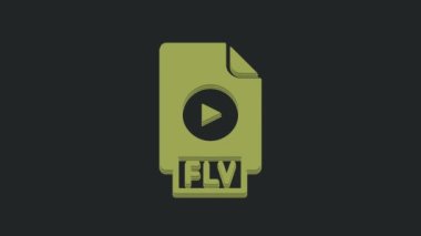 Yeşil FLV dosya video dosya biçimi. Siyah arkaplanda indirme düğmesi simgesi izole edildi. FLV dosya sembolü. 4K Video hareketli grafik canlandırması.
