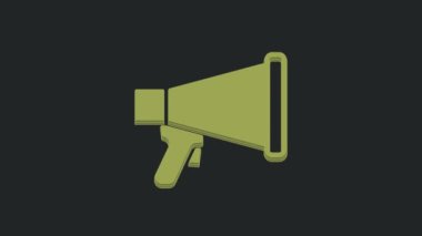 Siyah arkaplanda yeşil megafon simgesi izole edildi. Sözcü işareti. 4K Video hareketli grafik canlandırması.