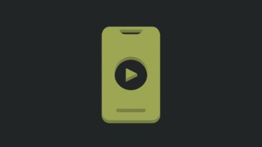 Siyah arkaplanda Green Online video oynatma simgesi izole edildi. Akıllı telefon ve üzerinde oyun işareti olan film şeridi. 4K Video hareketli grafik canlandırması.