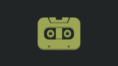 Yeşil Retro ses kaset simgesi siyah arkaplanda izole edildi. 4K Video hareketli grafik canlandırması.