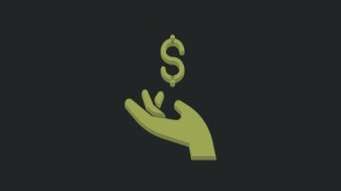 Yeşil El kara arka planda para ikonu tutuyor. Dolar ya da USD sembolü. Nakit bankacılık tabelası. 4K Video hareketli grafik canlandırması.