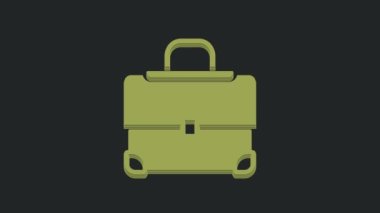 Siyah arkaplanda yeşil evrak çantası simgesi izole edildi. İş ilanı. İş portföyü. 4K Video hareketli grafik canlandırması.