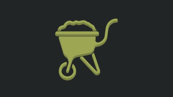 Green Wheelbarrow Dirt Icon Isolated Black Background Tool Equipment Agriculture — Stock Video