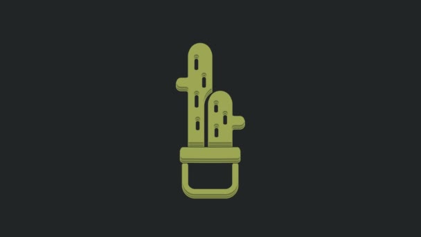 绿色仙人掌青葱在壶图标孤立在黑色背景 植物生长在一个罐子里 盆栽标志 4K视频运动图形动画 — 图库视频影像