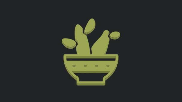 绿色仙人掌青葱在壶图标孤立在黑色背景 植物生长在一个罐子里 盆栽标志 4K视频运动图形动画 — 图库视频影像