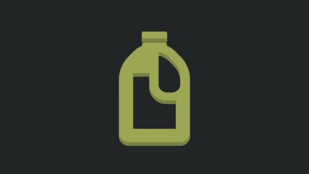 洗濯洗剤 漂白剤 食器洗浄液 または黒の背景に隔離された別の洗浄剤アイコンのための緑のプラスチックボトル 4Kビデオモーショングラフィックアニメーション — ストック動画