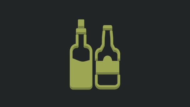 Icono Botella Whisky Verde Aislado Sobre Fondo Negro Animación Gráfica — Vídeos de Stock