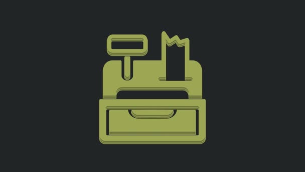 绿色收银机 具有在黑色背景上隔离的检查图标 出纳员签名Cashbox符号 4K视频运动图形动画 — 图库视频影像