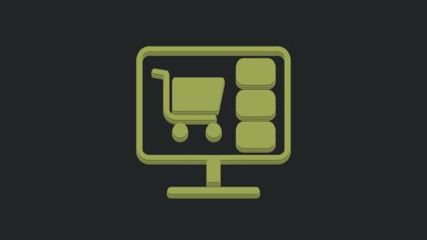 画面上の緑のショッピングカート黒の背景に隔離されたコンピュータのアイコン コンセプト電子商取引 電子ビジネス オンラインビジネスマーケティング 4Kビデオモーショングラフィックアニメーション — ストック動画
