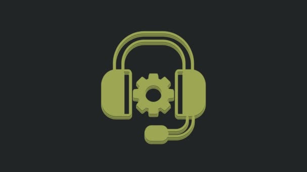 绿色耳机图标隔离在黑色背景 支持客户服务 热线电话 呼叫中心 Faq 4K视频运动图形动画 — 图库视频影像