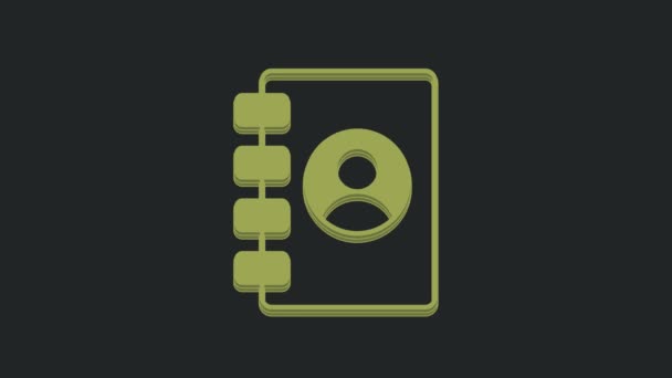 绿色地址书图标孤立在黑色背景 笔记本 联系方式 电话簿图标 4K视频运动图形动画 — 图库视频影像