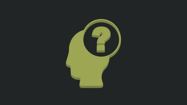 Πράσινο Ανθρώπινο Κεφάλι Ερωτηματικό Εικονίδιο Απομονωμένο Μαύρο Φόντο Γραφική Κίνηση — Αρχείο Βίντεο